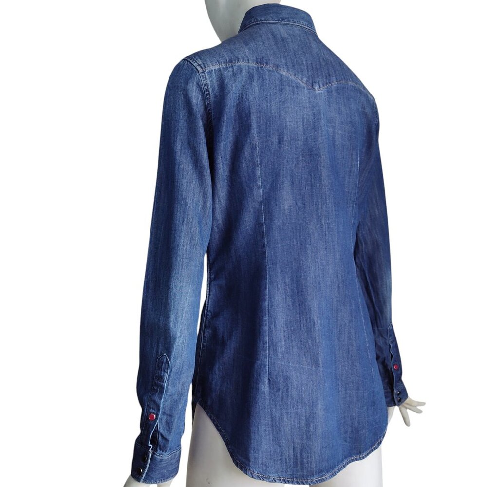 Diesel Western Distressed Chambray Snap Front Cotton Thin Soft Denim Shirt Sz S - Picture 4 of 11